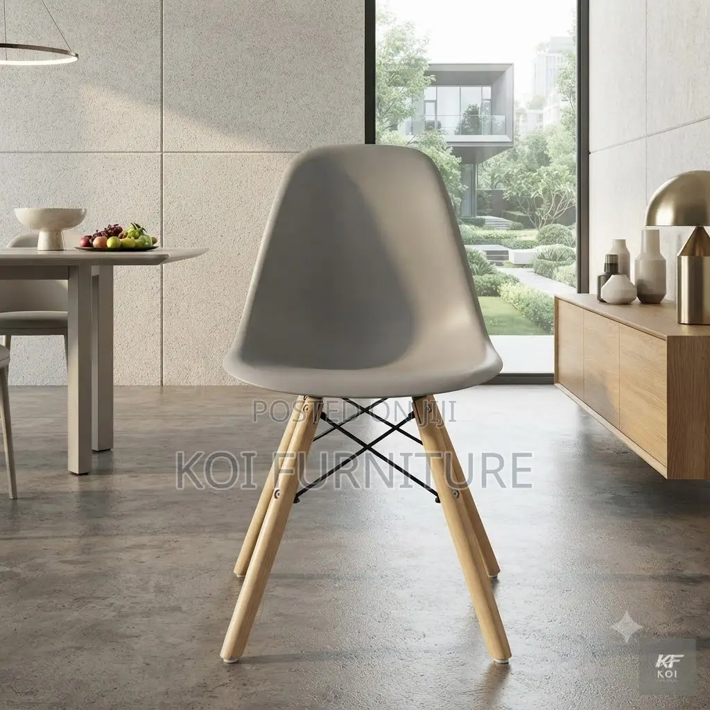 Dining Chairs; Plastic Eames Dining Chair With 4 Wooden Legs