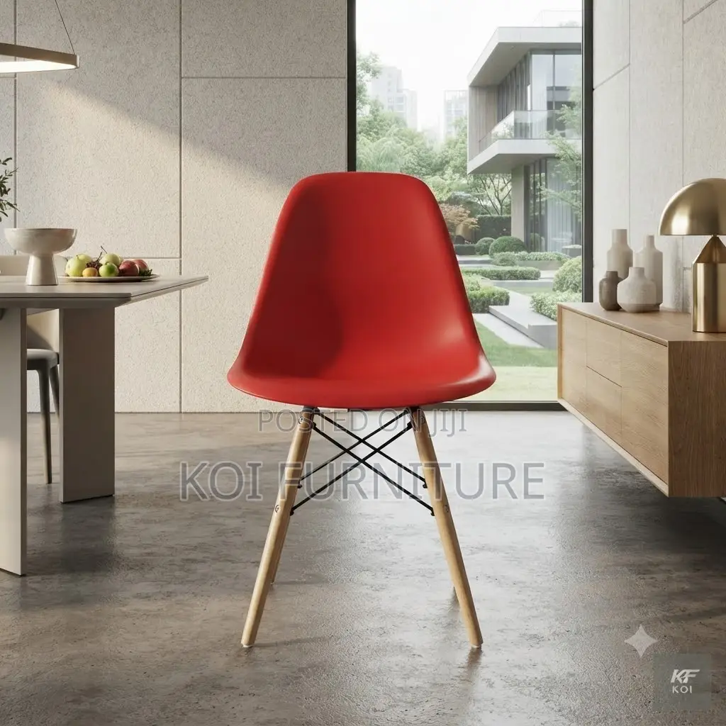 Dining Chairs; Plastic Eames Dining Chair With 4 Wooden Legs