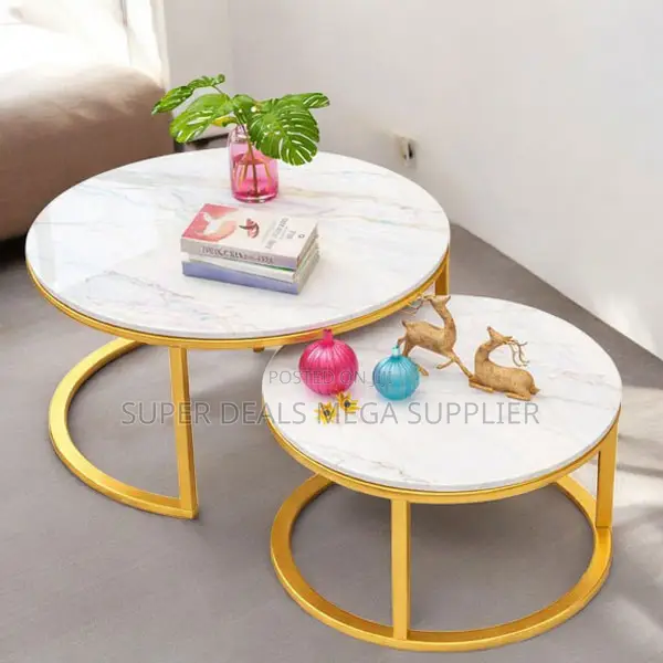 Marble Top Nesting Coffee Tables Set Gold Frame for Living Room Décor
