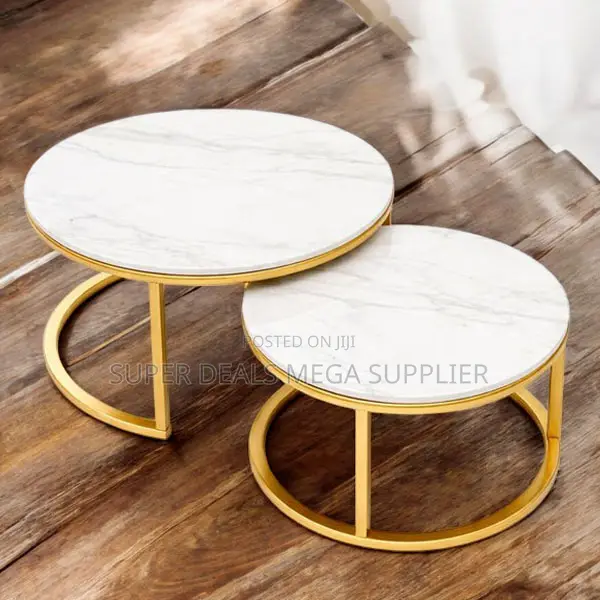 Marble Top Nesting Coffee Tables Set Gold Frame for Living Room Décor