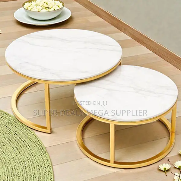 Marble Nesting Coffee Table Set With Gold Frame for Modern Homes