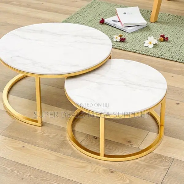 Luxury Gold Frame Round Marble Coffee Tables for Living Room