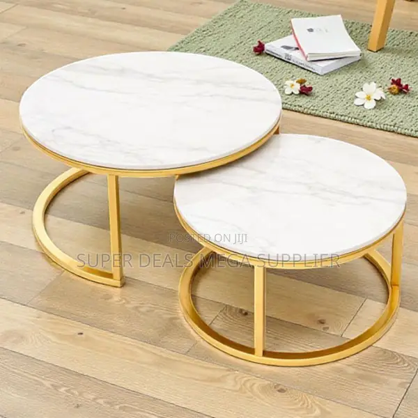 Luxury Marble Top Coffee Tables Set With Gold Frame for Living Room