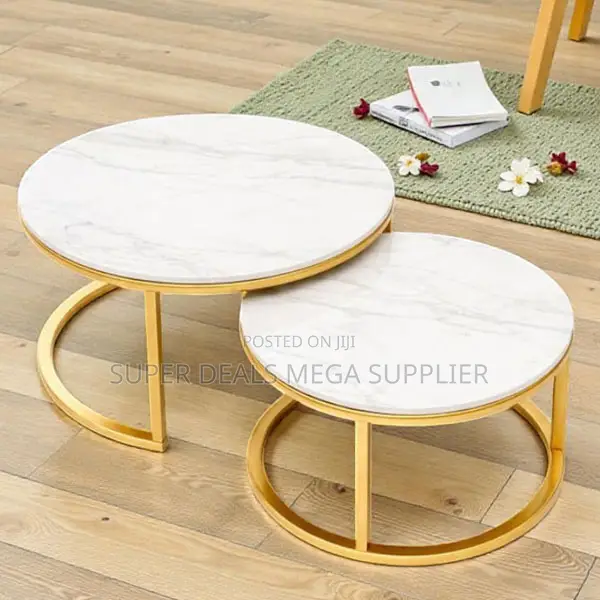 Luxury Marble Top Coffee Tables Set With Gold Frame for Living Room