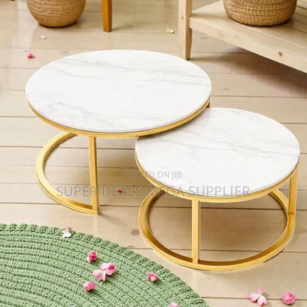 Marble Surface Nesting Coffee Table Set Gold Stainless Steel Frame