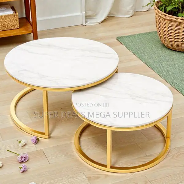 Premium Marble Surface Nesting Coffee Table Set With Gold Steel Frame