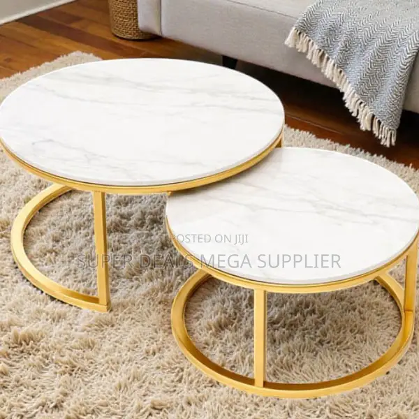 Elegant White Marble Nesting Coffee Tables Gold Legs for Living Rooms