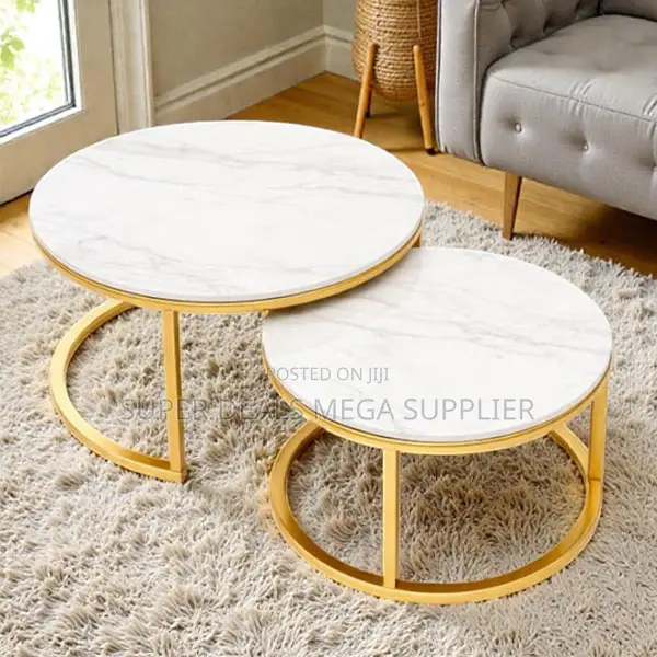 Round Marble Top Nesting Coffee Table Set Gold Frame Interior Décor