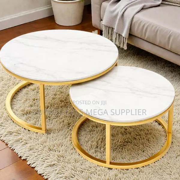 Marble Top Nesting Coffee Tables Set With Premium Gold Metal Base