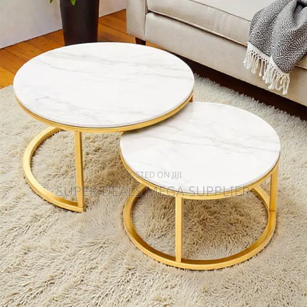 High-End Marble Top Nesting Coffee Table Set With Durable Gold Frame