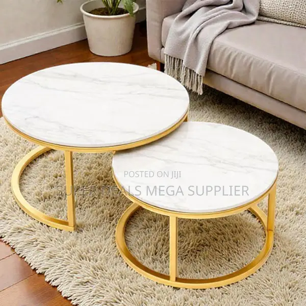 Luxury Marble Top Nesting Tables Gold Metal Frame Space Saving Design