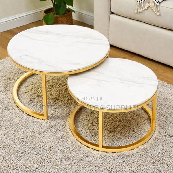 Luxury Marble Top Nesting Tables Gold Metal Frame Space Saving Design