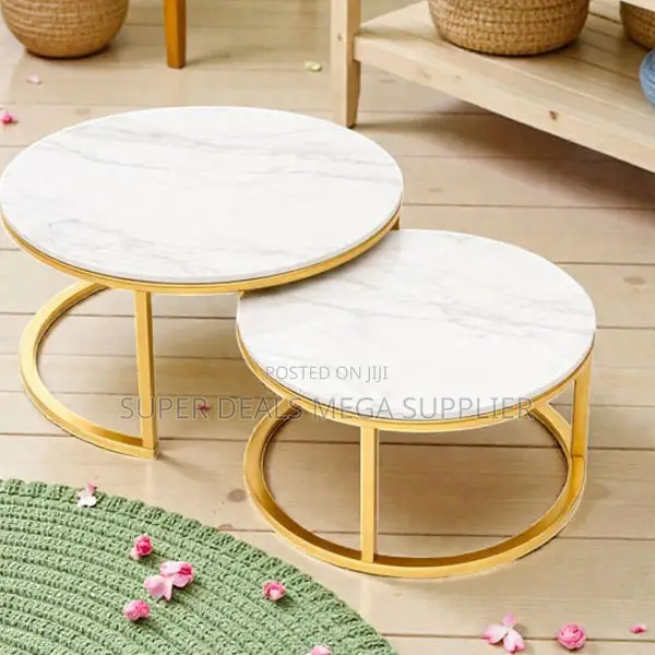 Designer Marble Top Coffee Table Set Gold Frame For Stylish Interiors