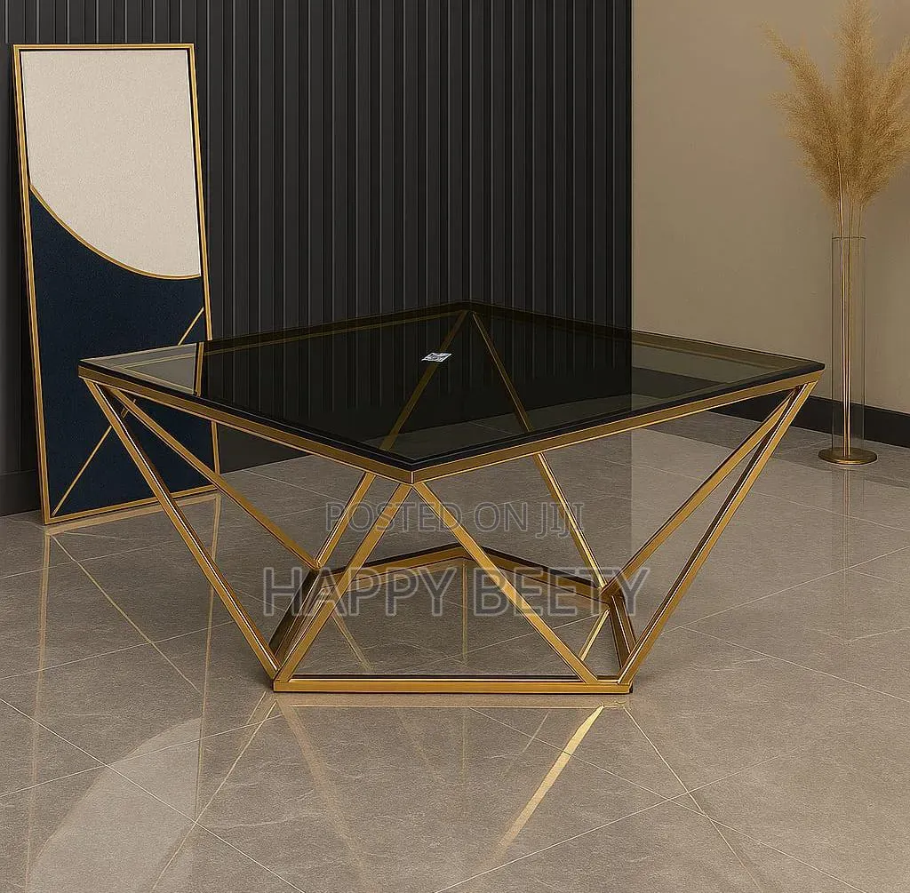 *Geometric Gold-Framed Diamond Design Glass Coffee Table*