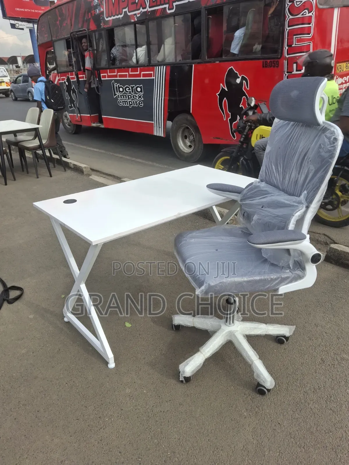 Metallic White Office Table With White Ergonomic Office Chair