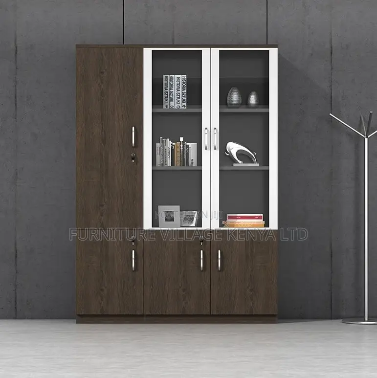 3-Door Full Wooden Office Cabinet With Glass