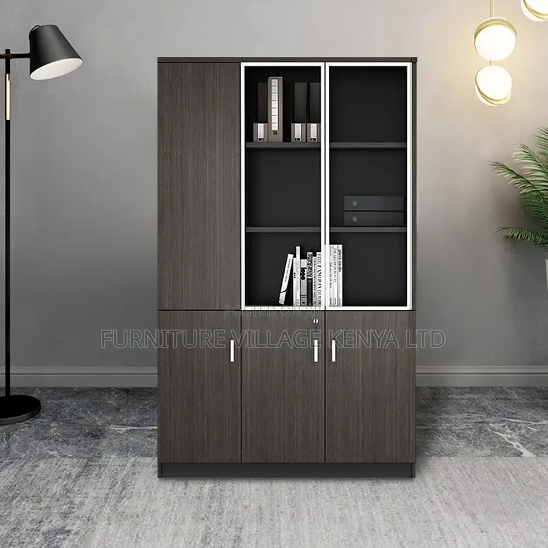 3-Door Full Wooden Office Cabinet With Glass