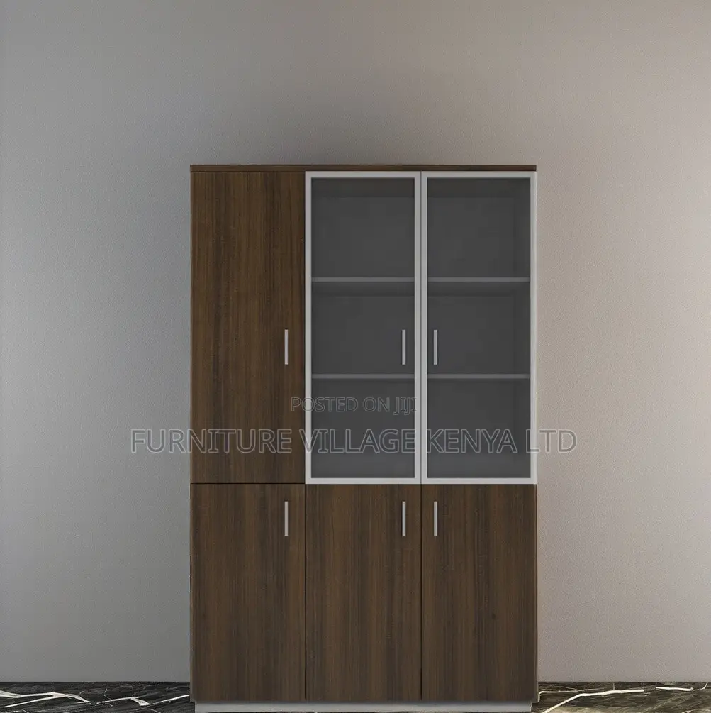 3-Door Full Wooden Office Cabinet With Glass
