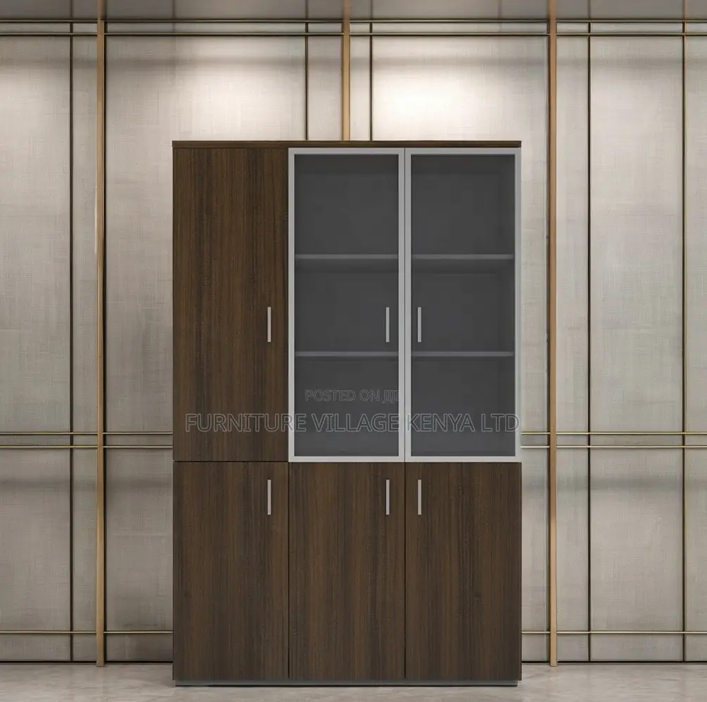 3-Door Full Wooden Office Cabinet With Glass