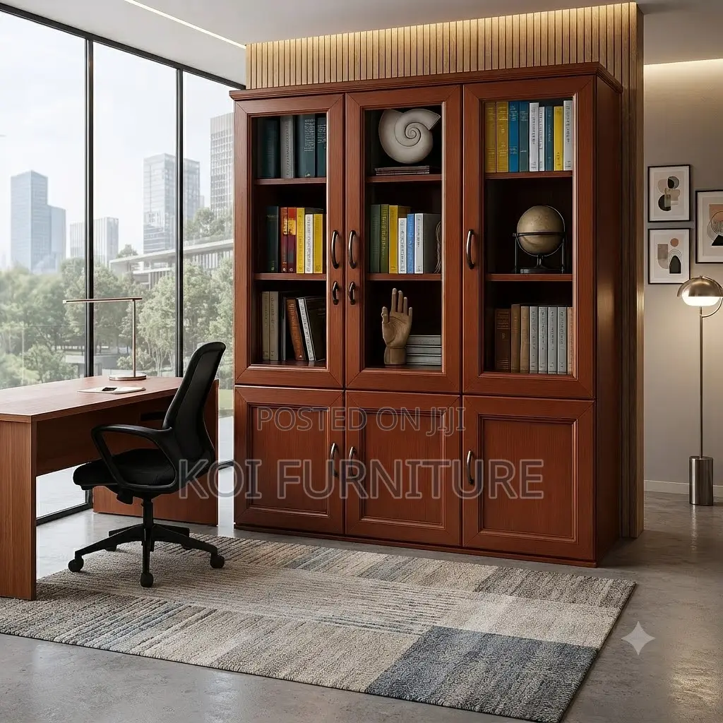 Office Cabinet; Three Doors Execiutive Cabinet With Mahogany Finish