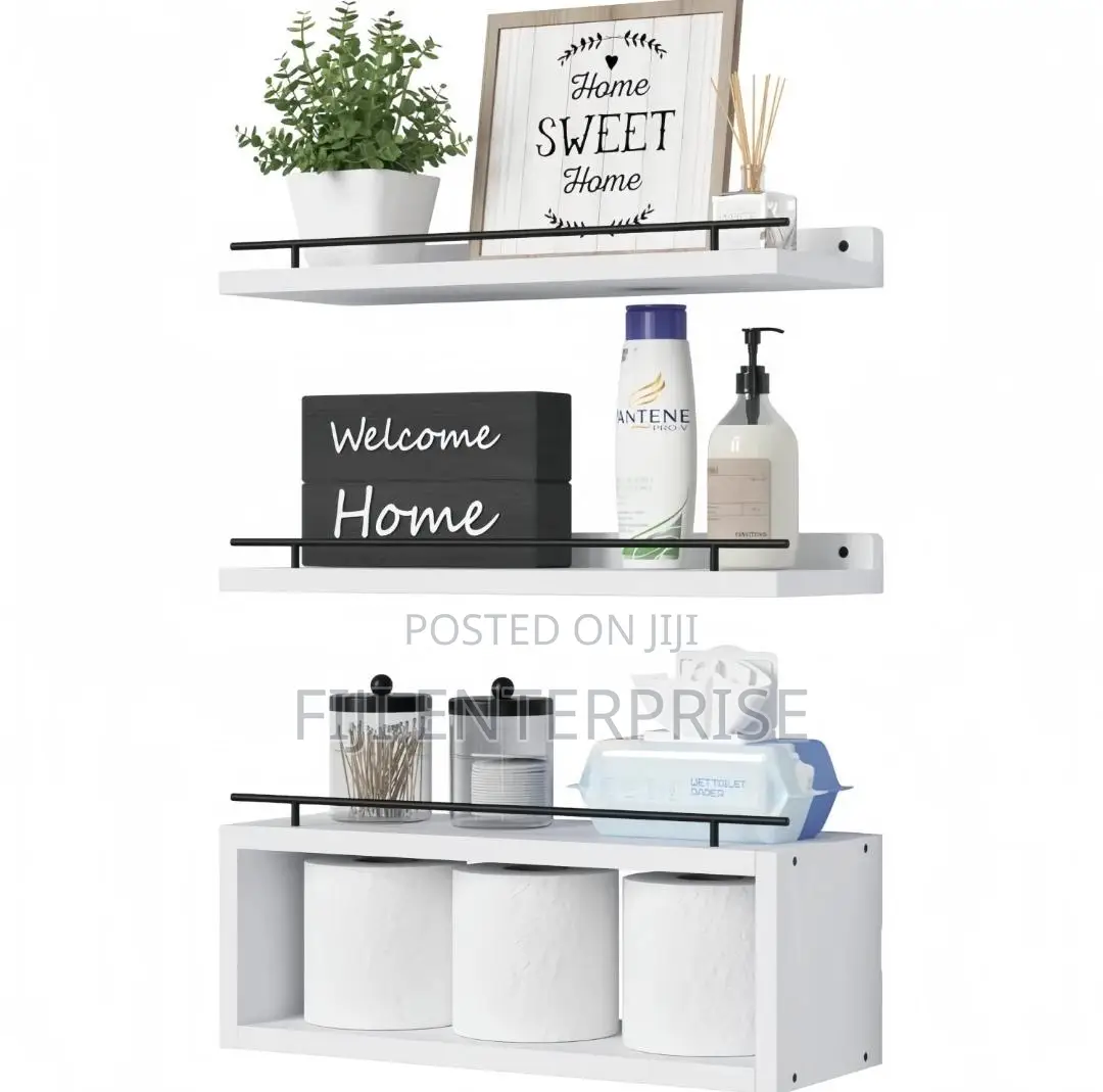Solid Pine Wood 3-Tier Floating Bathroom Shelves