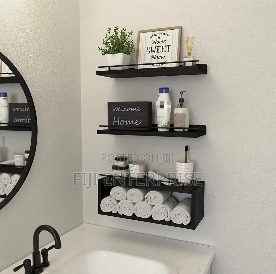 Solid Pine Wood 3-Tier Floating Bathroom Shelves
