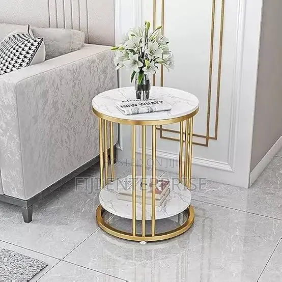 Luxury 2-Tier Side Table – Marble Effect Metal Frame