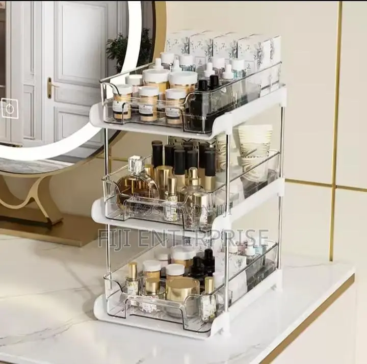 3-Layer Multifunctional Storage Rack Acrylic Tray Metal Stand