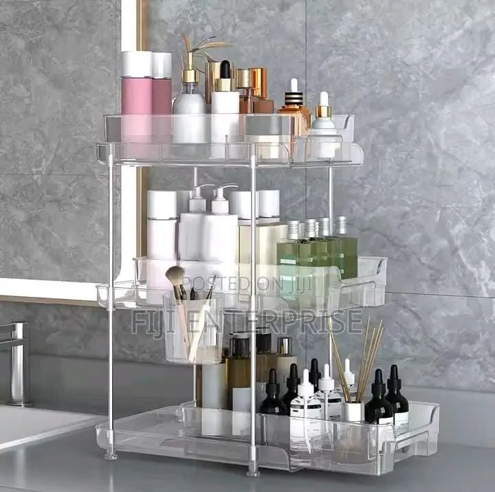 3-Layer Multifunctional Storage Rack Acrylic Tray Metal Stand