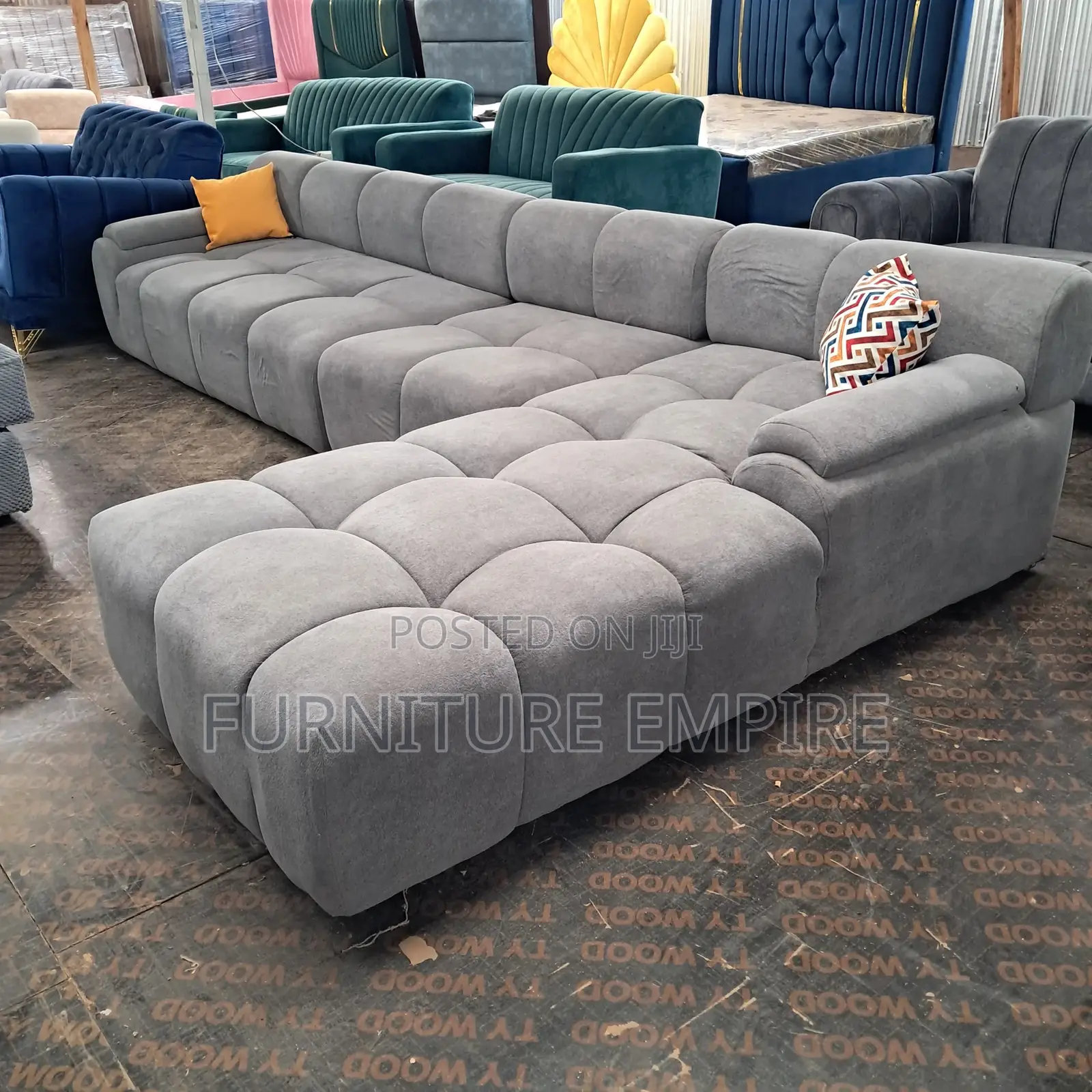 7-Seater Light Grey Bubble Fabric L-Shaped Sofa