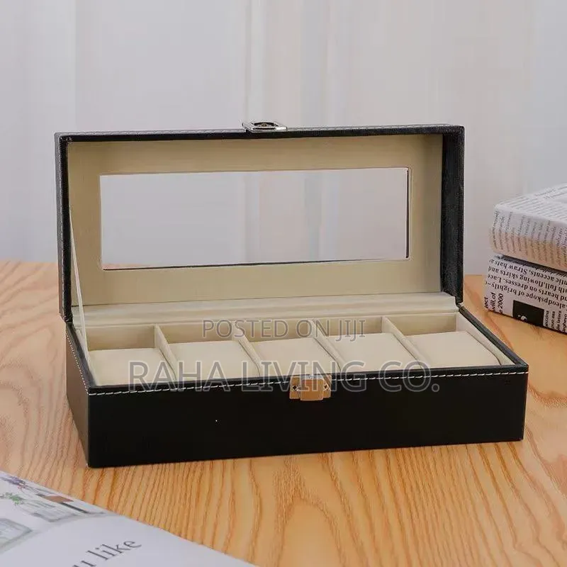 6 Slot Pu Leather Watch Organizer Box | Black
