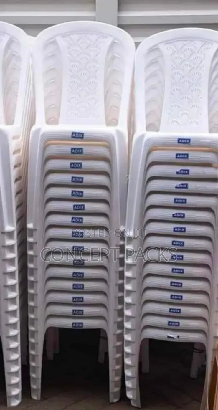 Armless Adix White Plastic Chairs.