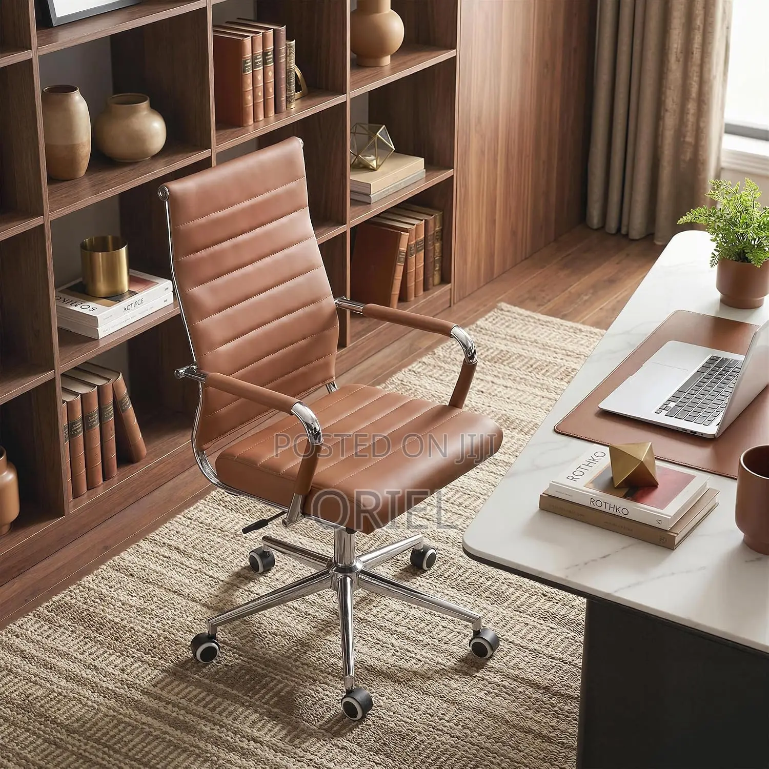 Office Chair : High-Back Brown Leather Staff Chair