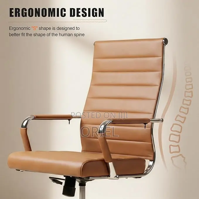 Office Chair : High-Back Brown Leather Staff Chair
