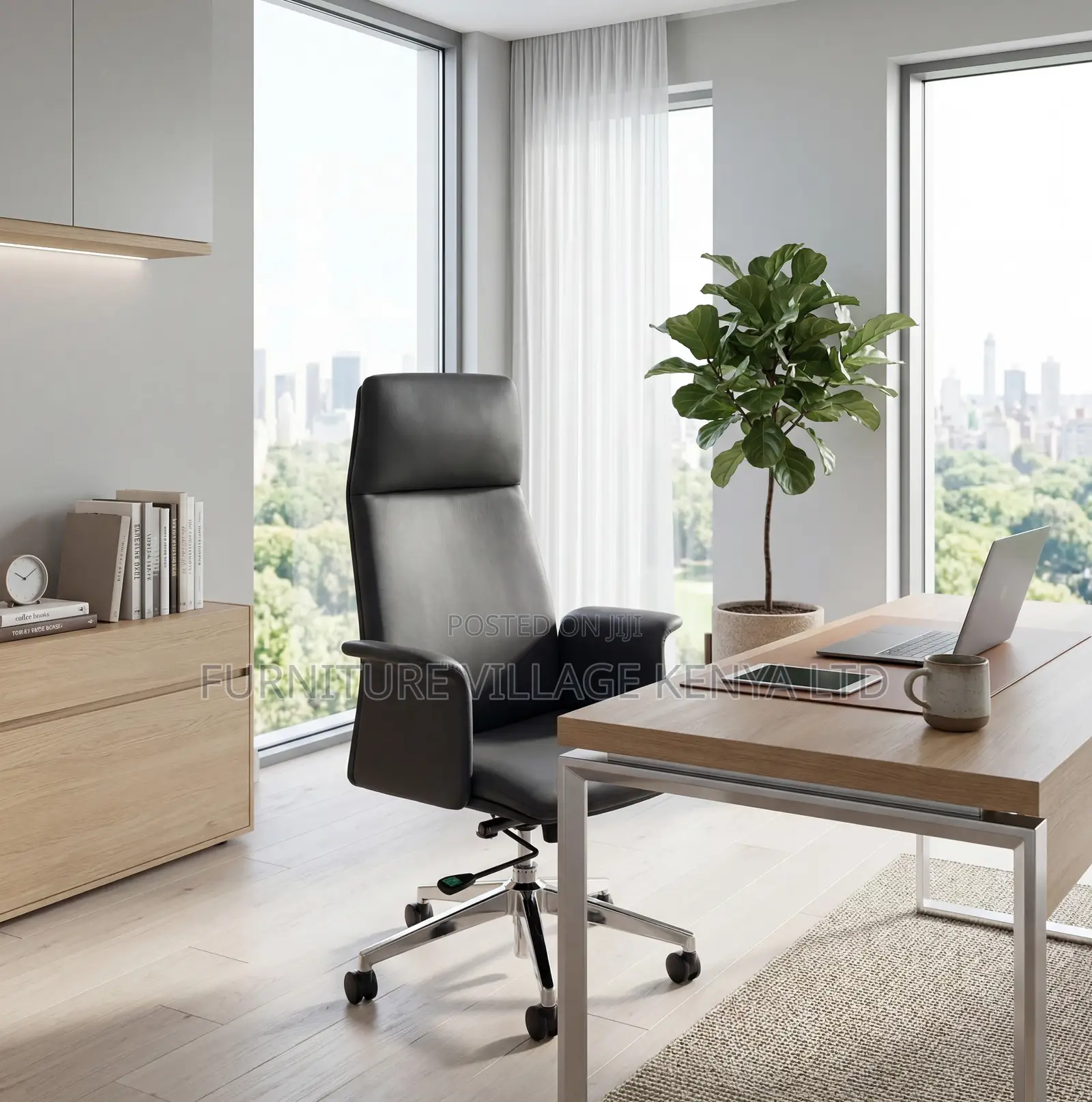 Executive Office Chair With Leather Upholstery