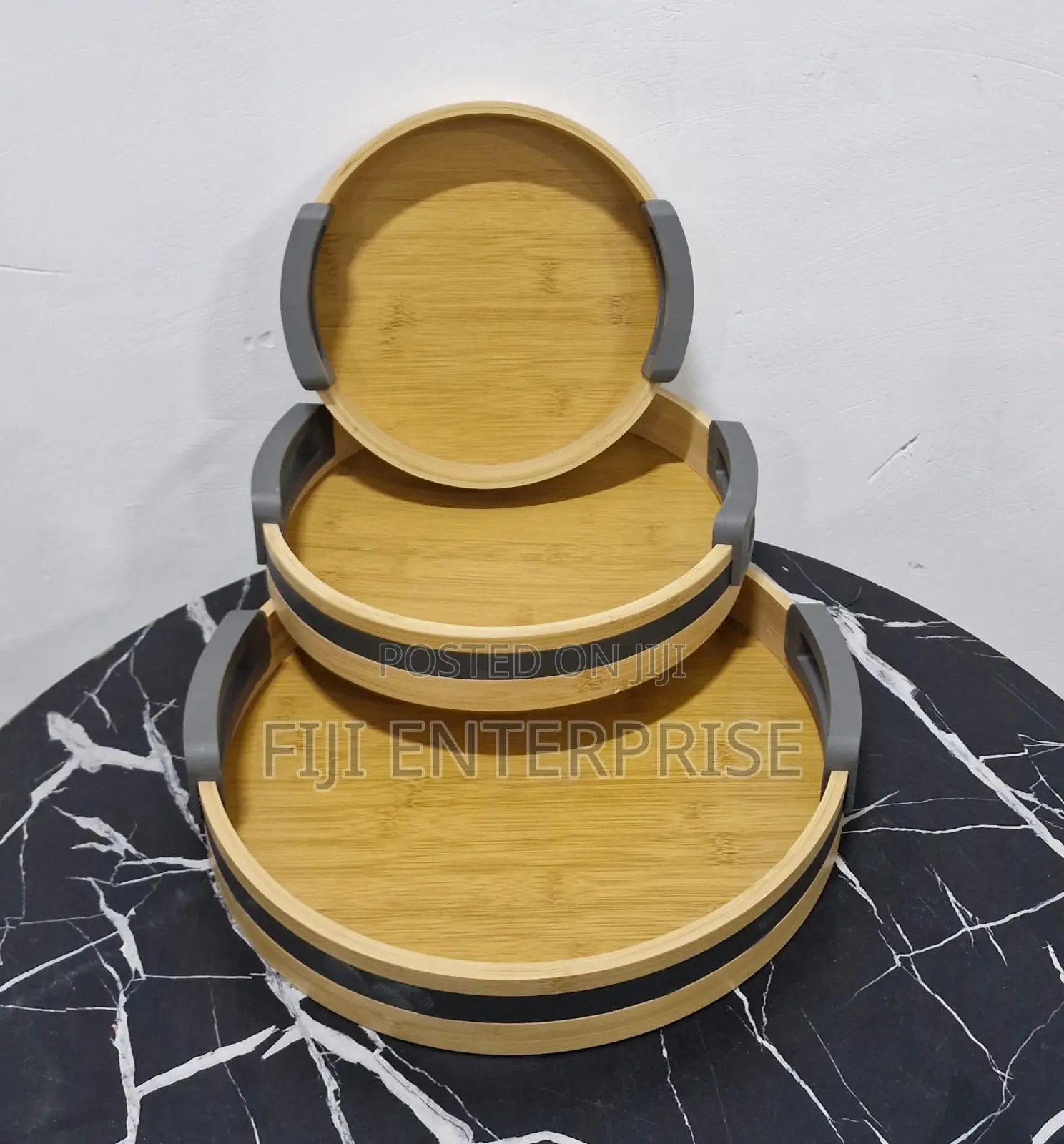3-Piece Bamboo Nesting Serving Trays Multi-Use Home Décor Set