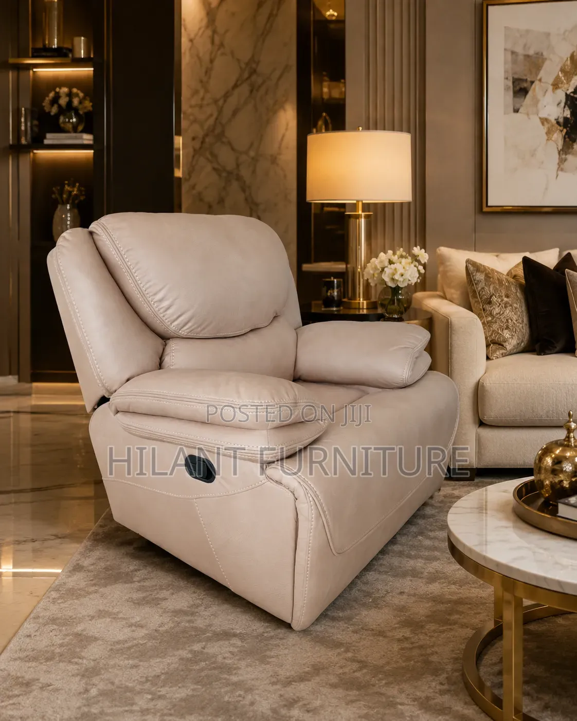 Cream One-Seater King-Size Recliner Sofa