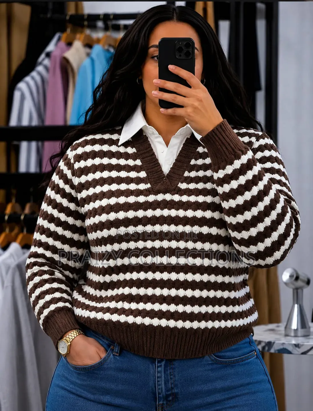 Cozy Striped Knit Sweater 
Soft, Premium Knit Fabric