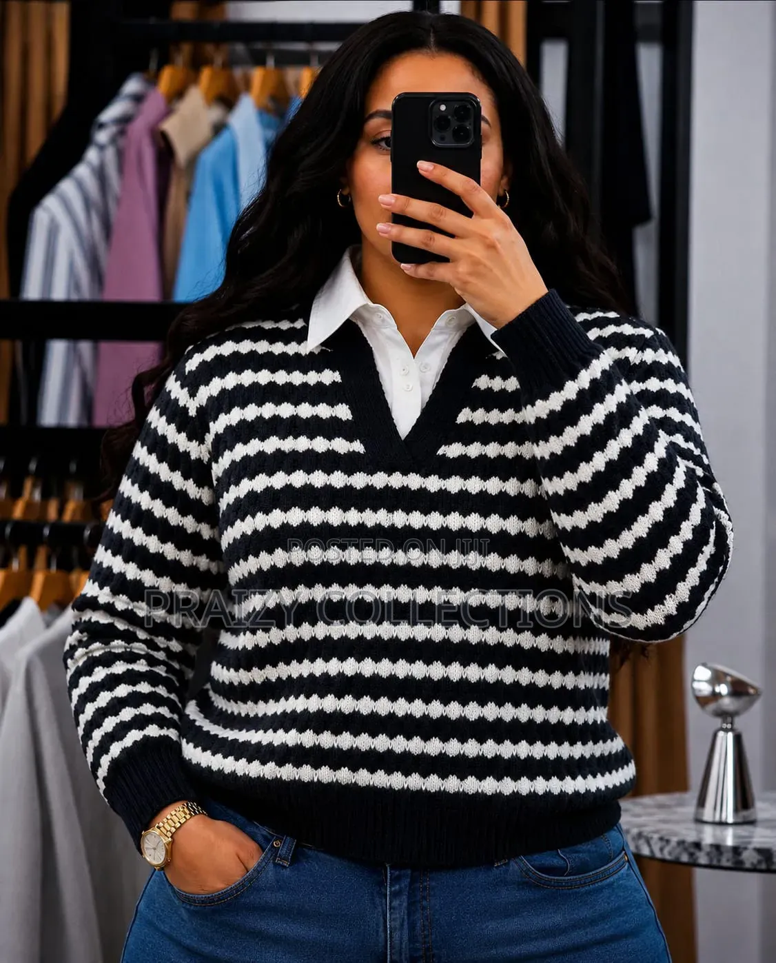 Cozy Striped Knit Sweater 
Soft, Premium Knit Fabric