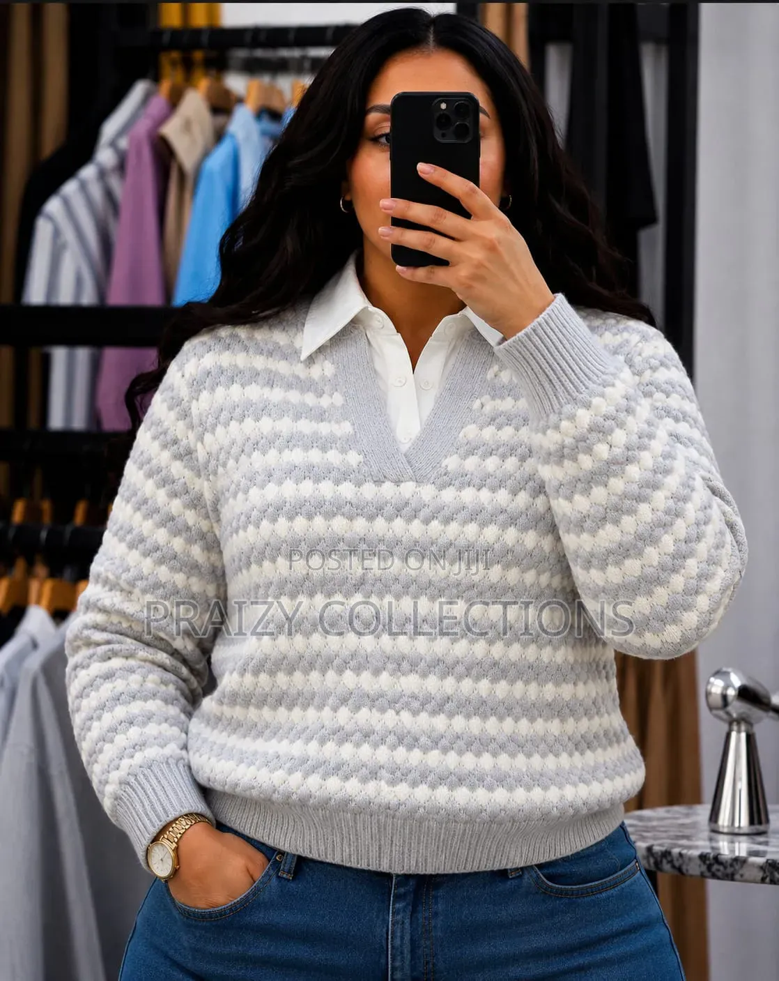 Cozy Striped Knit Sweater 
Soft, Premium Knit Fabric