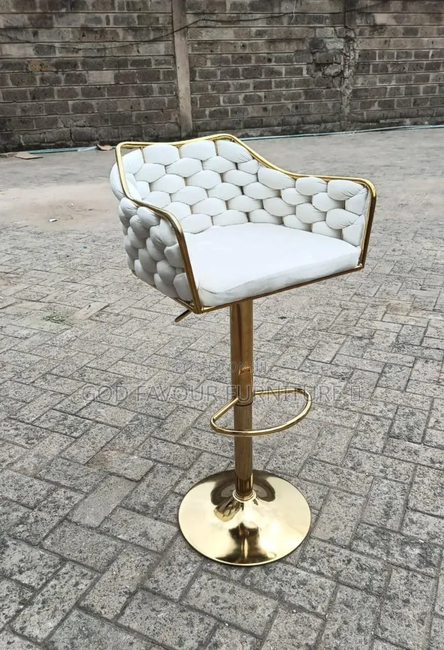 Luxury Velvet and Adjustable Bar Stool With a Golden Base JKL