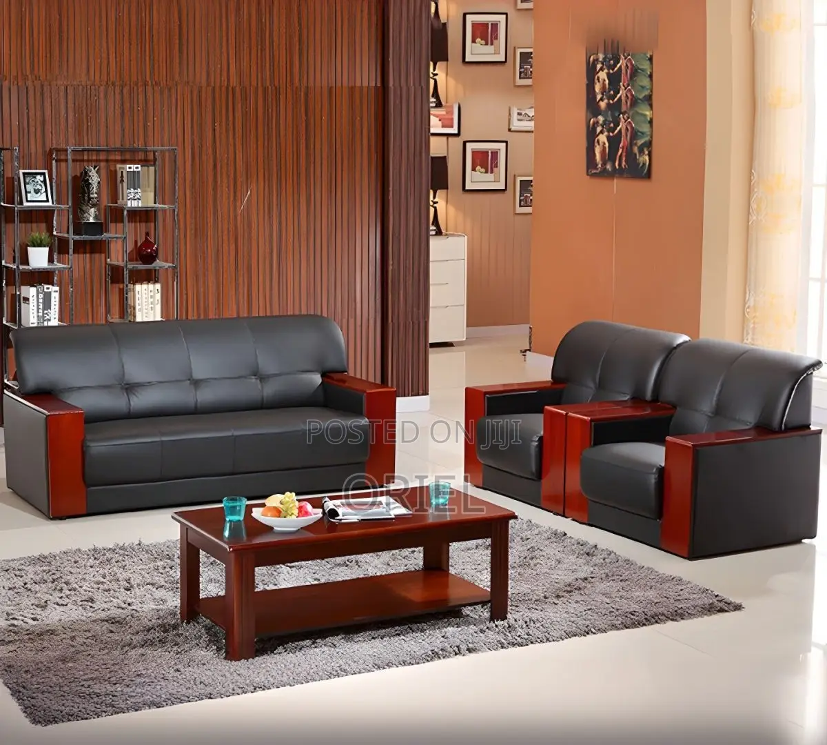 Office Sofa : Mahogany Frame 5-Seater Executive Office Sofa Set