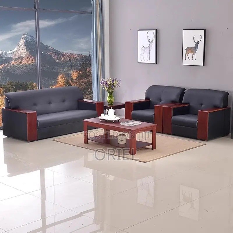 Office Sofa : Mahogany Frame 5-Seater Executive Office Sofa Set