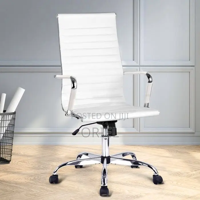 Office Chair : White High Back Leather Chair
