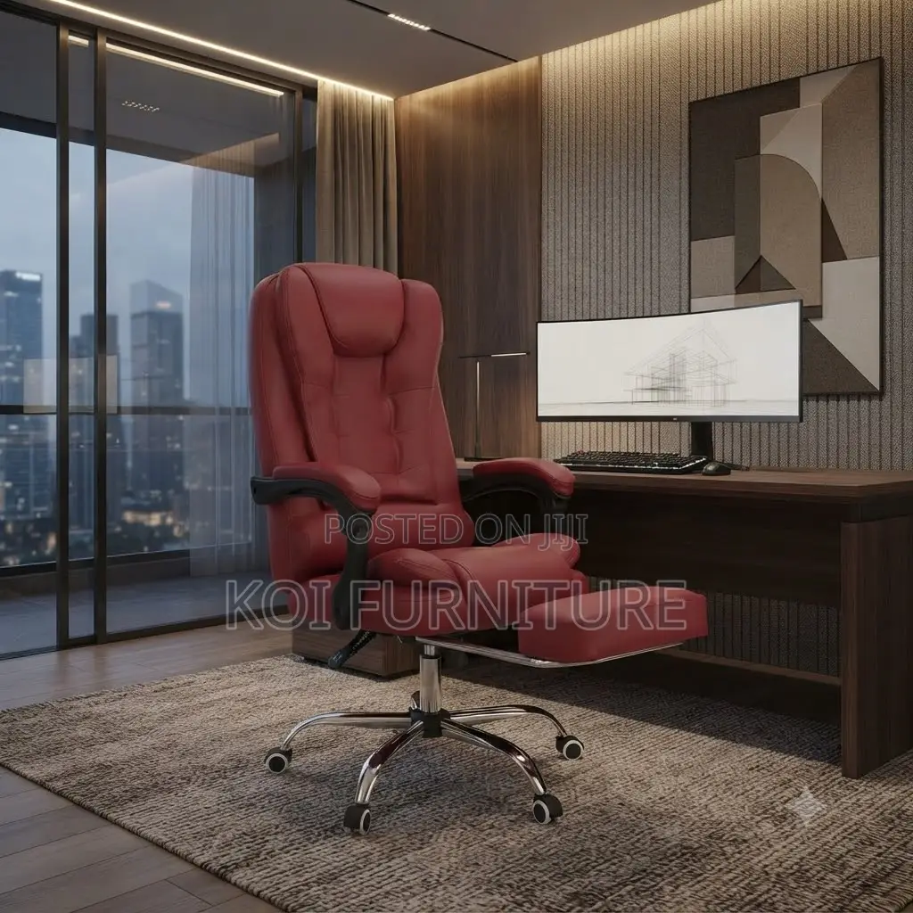 Office Chairs; Red Colored Leather High Back Office Chairs
