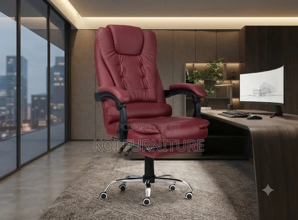 Office Chairs; Red Colored Leather High Back Office Chairs