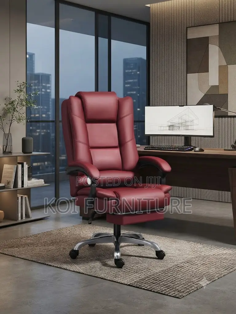Office Chairs; Red Colored Leather High Back Office Chairs