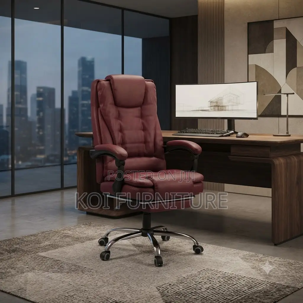 Office Chairs; Red Colored Leather High Back Office Chairs