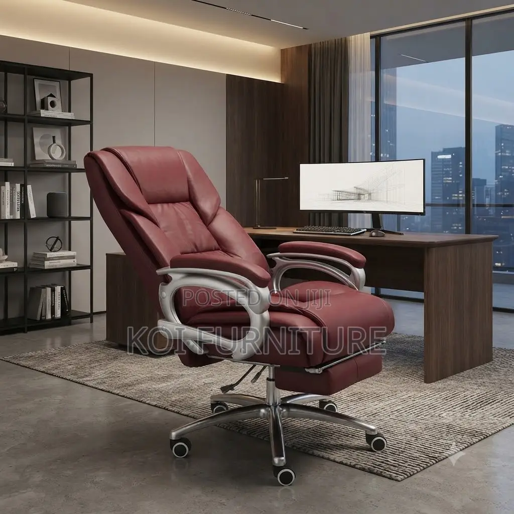 Office Chairs; Red Colored Leather High Back Office Chairs