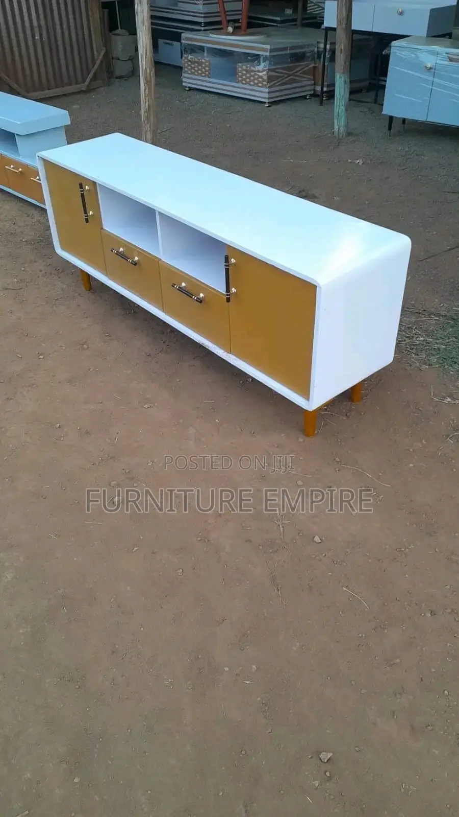 Modern White Mustard-Yellow Tv Stand With Storage